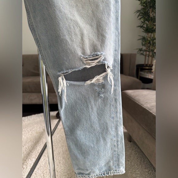 Agolde Riley High Rise Straight Crop Light Blue Distressed Jeans Size 28 - Picture 5 of 15